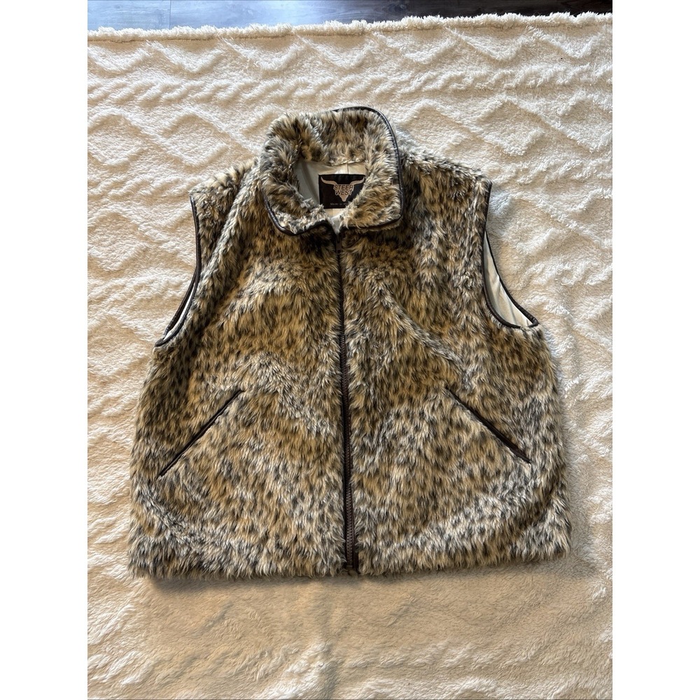 Steer West Vintage Size Large Faux Fur Ladies Zip Up Vest Made In The U.S.A.